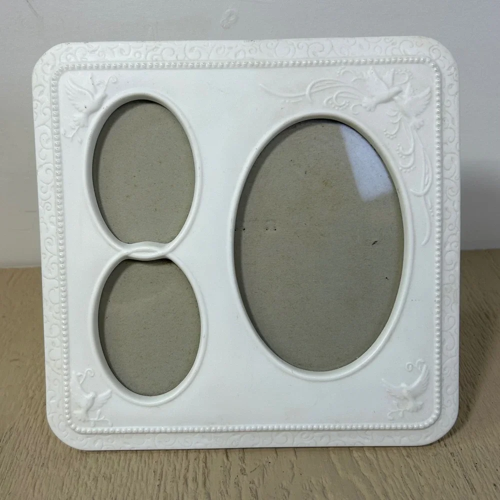 Gund Gifts White Ceramic Triple Oval Picture Frame Dove Embossed Cottagecore 9x8